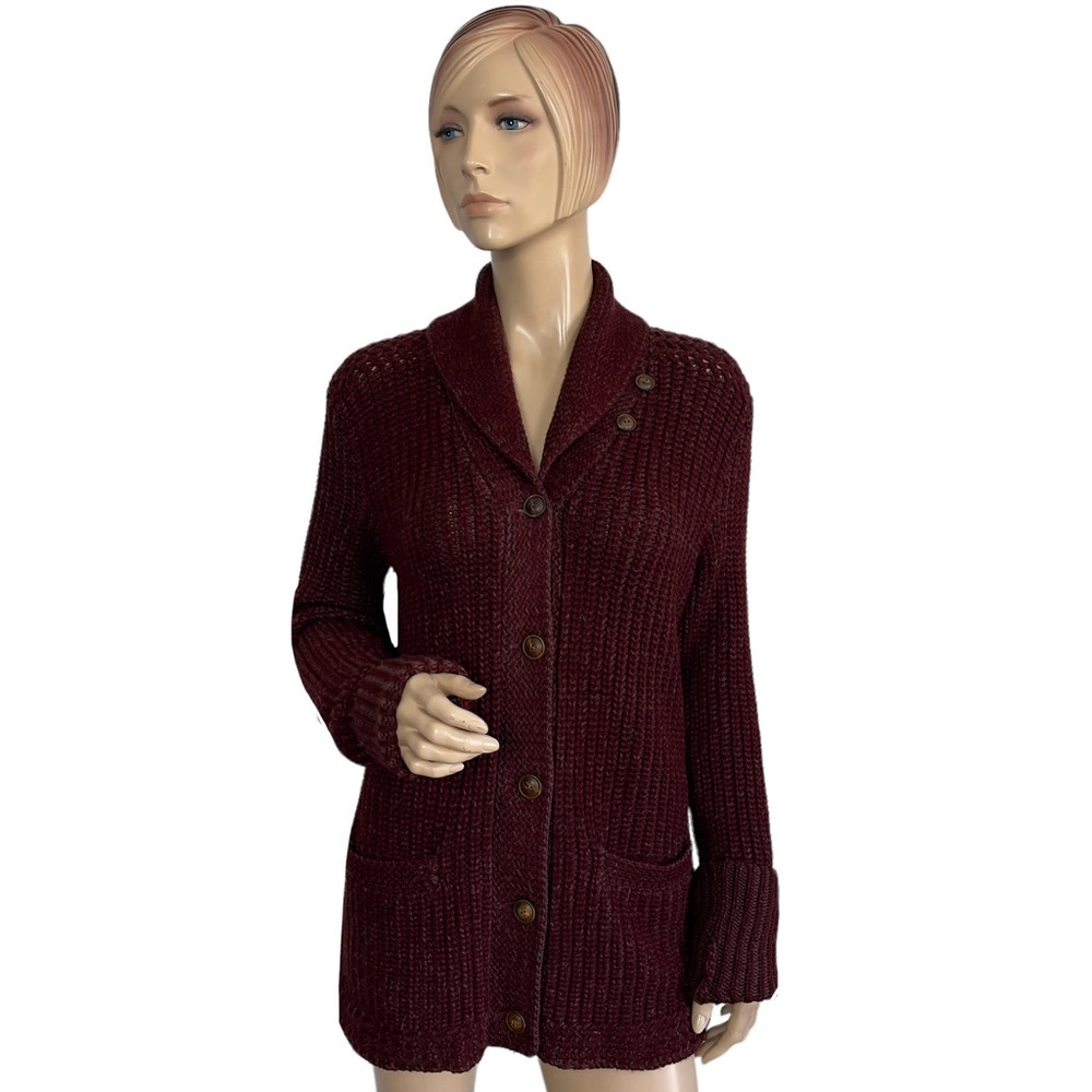 RRL Ralph Lauren Maroon Chunky Wool Knit Shawl Collar Cardigan SweaterSize 3